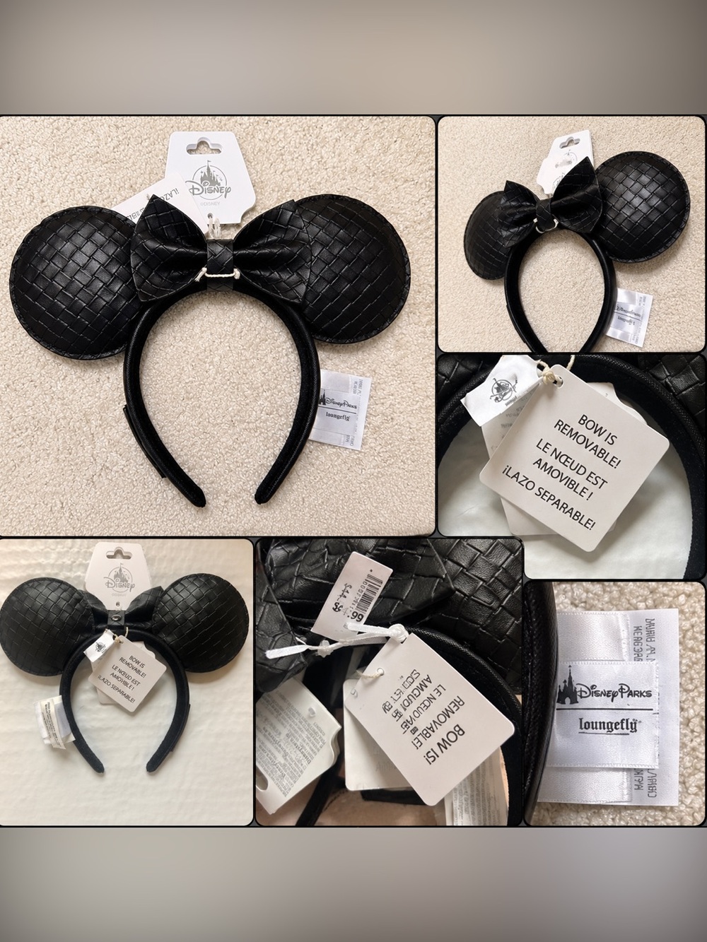 Disney Black Quilted Minnie Mouse Ears Headband with Bow